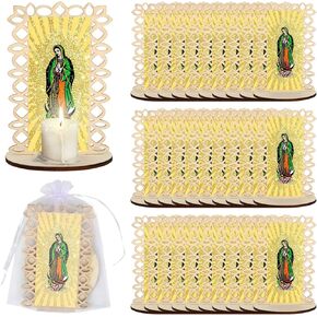 15 Set Our Lady of Guadalupe Wooden Statues Virgen De Guadalupe Picture Frames with Organza Gift Bags Baptism Favors for Guests Baptism Centerpieces for Table First Communion Gifts Catholic Favors in Kuwait