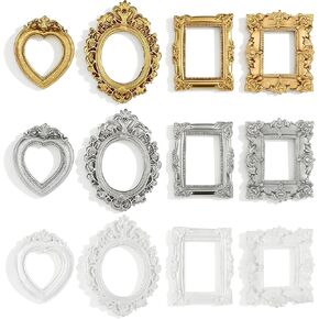 12 PCS Mini Vintage Photo Frames Baroque Antique Mini Picture Frames Small Photo Frame Miniature Jewelry Display Table Wall Hanging Frame for Christmas DIY Holiday Party Wedding Decoration, 3 Colors in Kuwait
