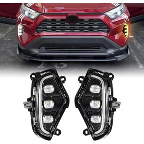مصابيح LED للجري أثناء النهار تناسب مجموعة مصابيح الضباب Toyota RAV4 2019-2022، مجموعة مصابيح الضباب Rav4 مع مصابيح إشارة الانعطاف الكهرماني DRL، 3 عيون RAV4 DRL أضواء النهار مع إطار (زوج واحد) in Kuwait