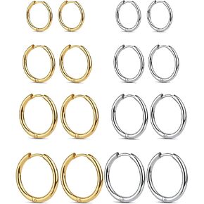 Small Huggie Hoop Earrings for Women Men, 4 Pairs Silver 14K Gold Plated 316L Surgical Stainless Steel Hypoallergenic Lightweight Hoops, Cartilage Earrings Stack Sets for Multiple Poercing Jewelry for Sensitive Ears (6/8/10/12mm) in Saudi Arabia