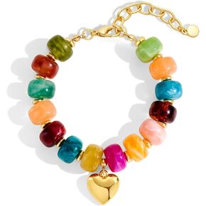 Trendy Beaded Bracelet for Women Chunky Gold Heart Charm Bracelets Boho Colorful Resin Beads Bracelet Y2k Statement Jewelry in Kuwait