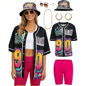 80s 90s Outfit for Women 90s Themed Party Outfits Baseball Jersey Shirts Hippop Clothes 80s Costume Accesories in Kuwait