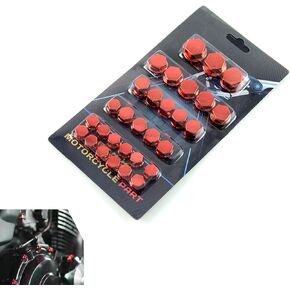 30 PCS Screw Cap Covers, Hexagon Metal Bolt Caps Waterproof, Decorative Engine Nut Covers, Universal for Most Motorcycles (Red) in Kuwait