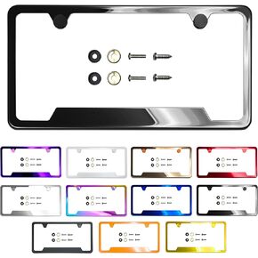 T304 Stainless Steel License Plate Frame (1 Pack), Electroplated, Slim US Standard 12.31" x 6.31", Fits 7" Hole Spacing, Includes Screw Caps/Washers + M6 & Self-Tapping Screws (Chrome) in Saudi Arabia