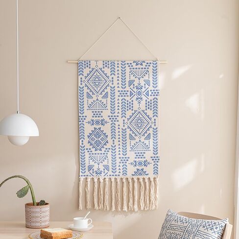 Cotton Wall Tapestry Hanging Decor, 20x34 Large Macrame Woven Boho Chic Bohemian Abstract Geometric Printed Tapestries Decor Gift for Apartment Dorm Kids Livingroom Bedroom Door Entrance Home Office in Saudi Arabia