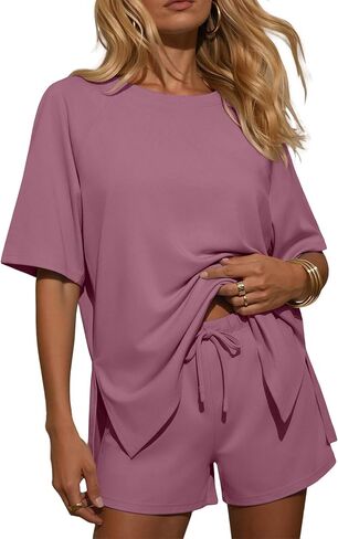 Ekouaer Two Piece Sets for Women Summer Lounge Short Sets Moisture-Wicking Casual Airport Travel Matching Outfits in Saudi Arabia
