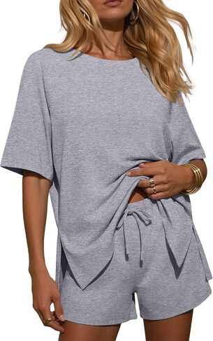 Ekouaer Two Piece Sets for Women Summer Lounge Short Sets Moisture-Wicking Casual Airport Travel Matching Outfits in Saudi Arabia