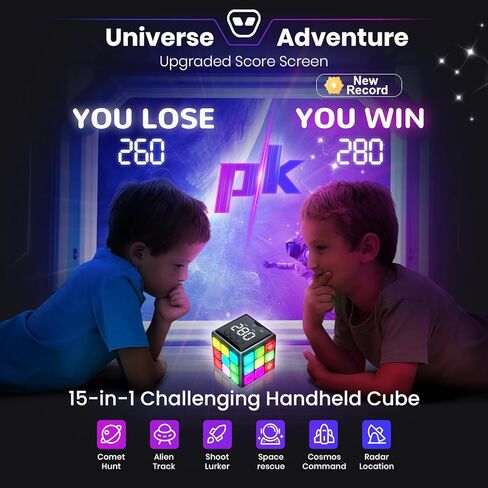 لعبة مكعب محمول قابل لإعادة الشحن، 15 لعبة ممتعة للعقل والذاكرة مع شاشة تسجيل، ألعاب رائعة للأطفال، هدايا عيد الميلاد للأولاد والبنات الذين تتراوح أعمارهم بين 6-12 سنة فما فوق، فكرة هدية لعبة للأطفال (أسود) in Kuwait