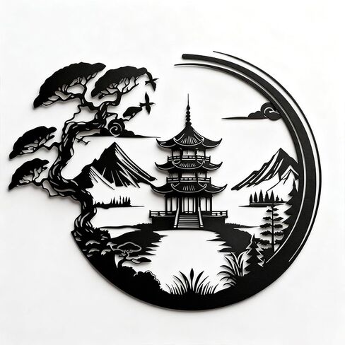 VGLTROXEV Bonsai Tree Torii Gate Metal Wall Decor - Japanese Style Zen Room Decor, Black Minimalist Wall Art Home Decor Accent for Living Room, Bedroom, Dining Room, Entryway (Black) in Saudi Arabia