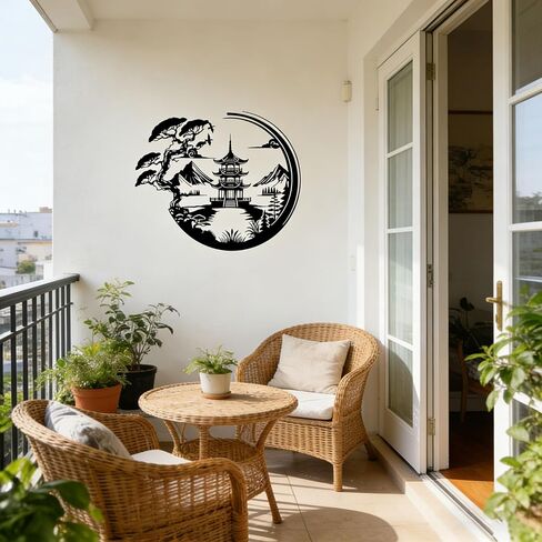 VGLTROXEV Bonsai Tree Torii Gate ديكور جدار معدني - ديكور غرفة زن على الطراز الياباني، ديكور فني جداري أسود بسيط لغرفة المعيشة وغرفة النوم وغرفة الطعام والمدخل (أسود) in Saudi Arabia