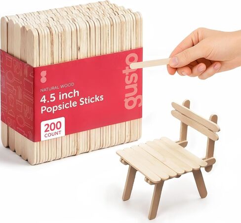 GUSTO [200 عدد] أعواد المصاصة الخشبية متعددة الأغراض مقاس 4.5 بوصة للحرف اليدوية والثلج والآيس كريم والشمع وعصي خشبية خافضة اللسان (عبوة مريحة سابقًا) in Kuwait