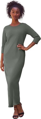 ellos Plus Size Cotton Spandex Crew Neck 3/4 Sleeve Maxi Dress in Kuwait