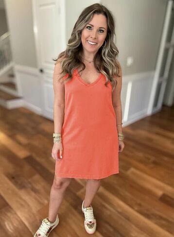 Womens Summer Dresses Mineral Washed V Neck Sleeveless Tank Shift Dress Casual Sundresses in Saudi Arabia