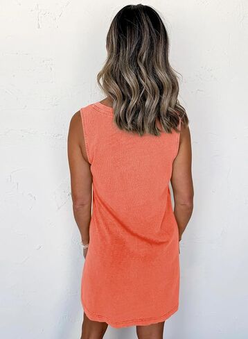 Womens Summer Dresses Mineral Washed V Neck Sleeveless Tank Shift Dress Casual Sundresses in Saudi Arabia