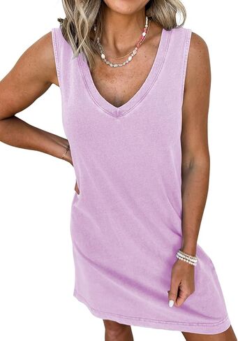 Womens Summer Dresses Mineral Washed V Neck Sleeveless Tank Shift Dress Casual Sundresses in Saudi Arabia