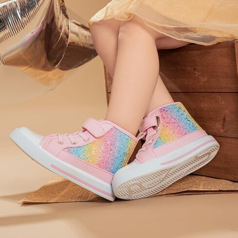 Toddler Girls Sneakers Kids High Top Casual Canvas Shoes with Sparkle Color Change Flipping Sequins in Saudi Arabia