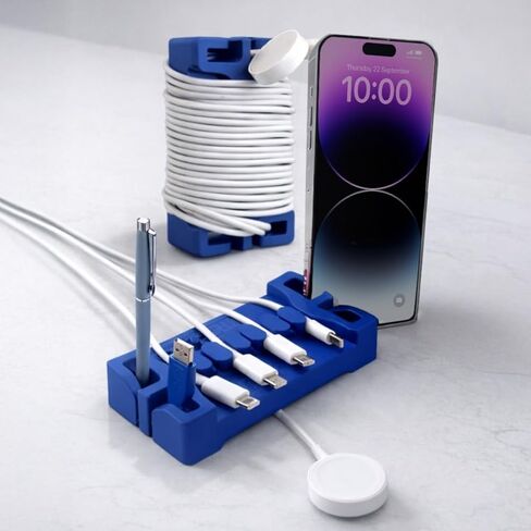 منظم الحبل المرجح من DeskBrick للمكتب والمنضدة. حامل هاتف، حامل أقلام، أداة سيليكون متعددة الاستخدامات (بدون لاصق) ((E) أزرق، عبوة واحدة) in Kuwait