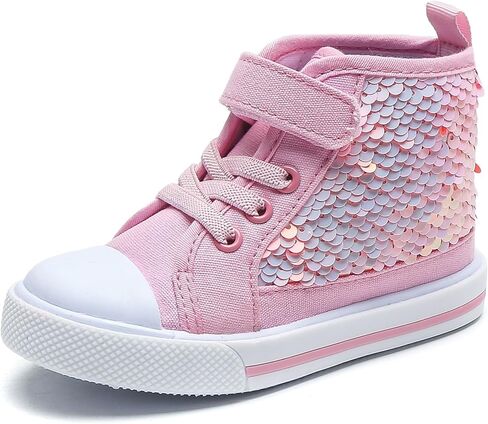 Toddler Girls Sneakers Kids High Top Casual Canvas Shoes with Sparkle Color Change Flipping Sequins in Saudi Arabia