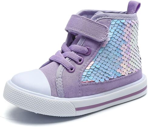 Toddler Girls Sneakers Kids High Top Casual Canvas Shoes with Sparkle Color Change Flipping Sequins in Saudi Arabia