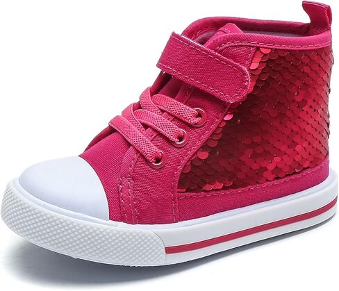 Toddler Girls Sneakers Kids High Top Casual Canvas Shoes with Sparkle Color Change Flipping Sequins in Saudi Arabia