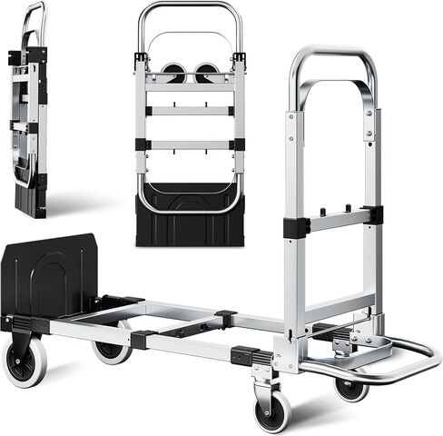 Upgraded 2 in 1 Folding Hand Truck, 600lbs Convertible Hand Truck Dolly with Solid Wheels and Straps Luggage, Convertible Hand Trucks for Moving Home, Office, Warehouse（Orange） in Kuwait