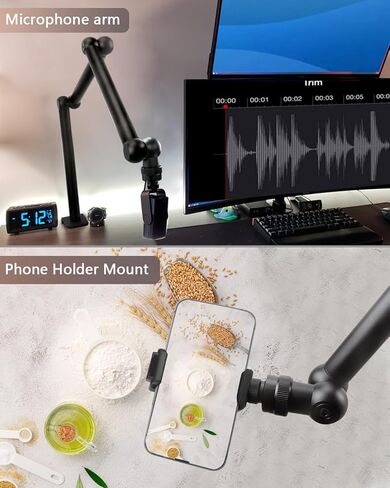 HEMMOTOP 28 بوصة ذراع سحري مع مشبك مكتبي، حامل كاميرا بذراع مفصلي ومشبك لأجهزة iPad، iPhone، حامل الهاتف العلوي، ذراع ميكروفون لميكروفون كرة الثلج الأزرق Yeti، ضوء، كاميرا ويب، كاميرا الحركة in Kuwait