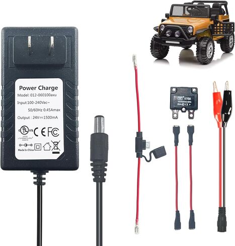 12V Battery Charger for Kids Ride On Toy Cars, Universal 12 Volt Power Wheels Battery Charger, Suitable for Best Choice Jeep Tractor Motorcycle ATV Accessories, Free Alligator Clip, 2 Fuses in Kuwait