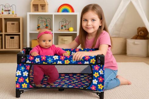 fash n kolor Doll Pack N Play Crib Polka Dot Design Fits up to 18" Dolls (Pink Polkadot) in Kuwait