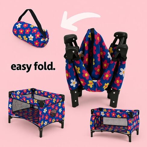 fash n kolor Doll Pack N Play Crib Polka Dot Design Fits up to 18" Dolls (Pink Polkadot) in Kuwait