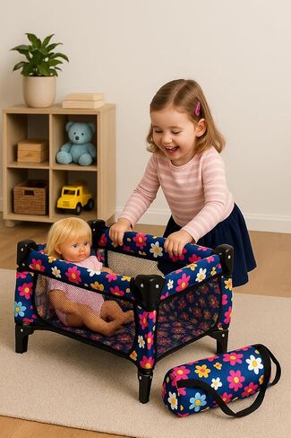 fash n kolor Doll Pack N Play Crib Polka Dot Design Fits up to 18" Dolls (Pink Polkadot) in Kuwait