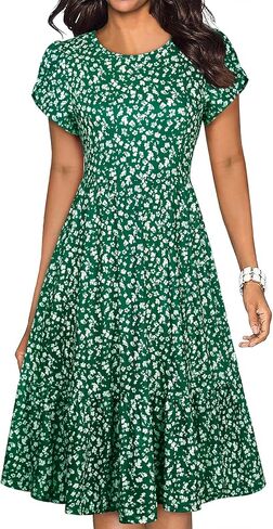 Lyrur Women's 2026 Summer Short Sleeve A-Line Midi Dresses Casual Flowy Floral Beach T-Shirt Dress with Pockets in Kuwait