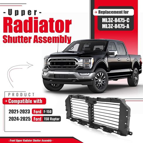 Front Upper Radiator Shutter Assembly Compatible with 2021-2023 Ford F-150 2024-2025 Ford F-150 Raptor Replacement for ML3Z-8475-C ML3Z-8475-A Without Motor Plastic in Saudi Arabia