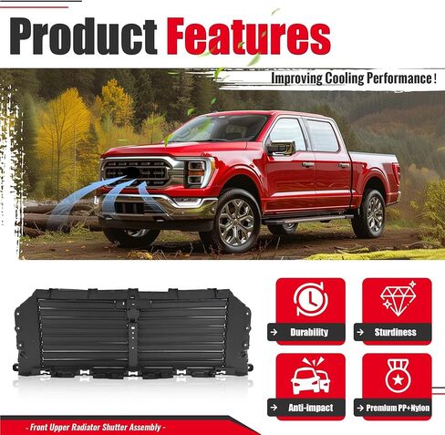 Front Upper Radiator Shutter Assembly Compatible with 2021-2023 Ford F-150 2024-2025 Ford F-150 Raptor Replacement for ML3Z-8475-C ML3Z-8475-A Without Motor Plastic in Saudi Arabia