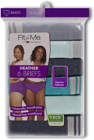 Fruit of the Loom Fit for Me Womens Plus Heather Assorted Brief Underwear, 6 Pack, 12, ASSORTED in Saudi Arabia