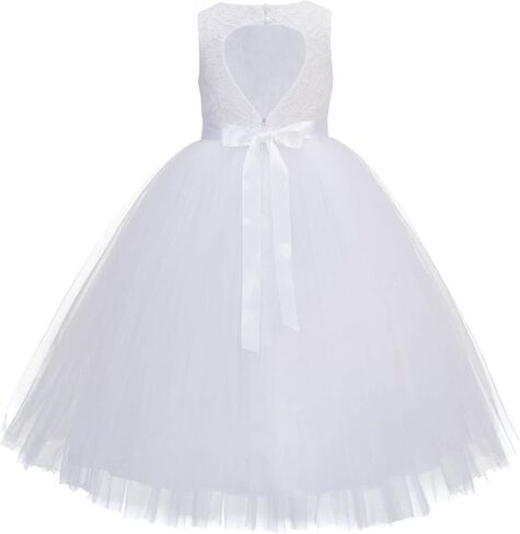 White Floral Lace Heart Cutout Flower Girl Dress Wedding Reception 172R1 14 in Saudi Arabia