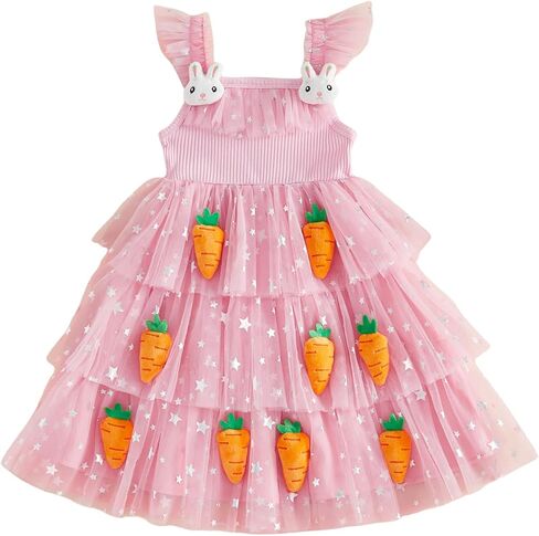 Kids Toddler Little Girl Easter Dress Glitter Sequin A line Tulle Dress Bunny Plush Carrot Princess Cake Smash Dress in Kuwait
