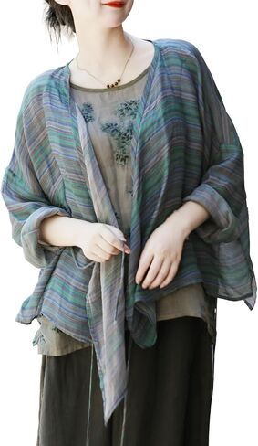 LZJN Women's Ramie Kimono Cardigan Casual Fashion Spring Summer Essential Lightweight Jacket in Kuwait