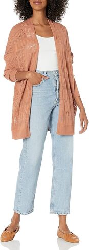 Cable Stitch Women's Oversized Lightweight Cardigan - Open Front Drop Shoulder Pointelle Stitch Knit Cover-up in Kuwait