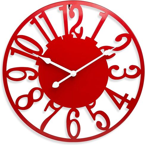 16 Inch Large Wall Clock, Silent Battery Operated Modern Wall Clock, Modern Red Metal Decorative Clock for Patio, Porch, Pool Area, Farmhouse, Living Room in Kuwait