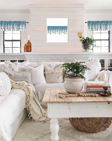 Valance for Windows Blue Eucalyptus Leaf Floral Kitchen Curtains Valances Rod Pocket Boho Butterfly Farmhouse Flower Window Treatment Short Topper Curtains 1 Panel, 54x18 inch in Saudi Arabia