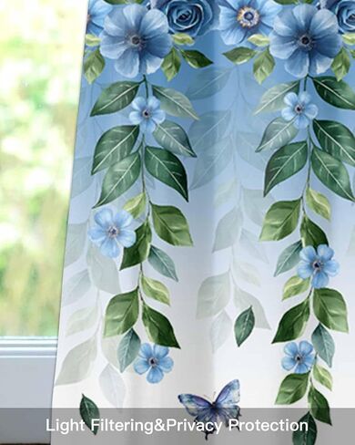 Valance for Windows Blue Eucalyptus Leaf Floral Kitchen Curtains Valances Rod Pocket Boho Butterfly Farmhouse Flower Window Treatment Short Topper Curtains 1 Panel, 54x18 inch in Saudi Arabia
