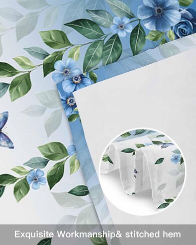 Valance for Windows Blue Eucalyptus Leaf Floral Kitchen Curtains Valances Rod Pocket Boho Butterfly Farmhouse Flower Window Treatment Short Topper Curtains 1 Panel, 54x18 inch in Saudi Arabia