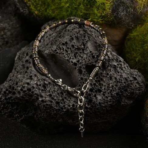 Men’s Beaded Gemstone Bracelet - Handcrafted Original Design Black Emperor Stone & Gold-Plated Hematite, Thickened Steel Wire, Dual-Clasp Adjustable 6.89–8.8 Inch, Perfect Holiday Gift for Men Everyday Wear in Kuwait