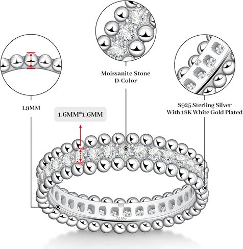 Moissanite Wedding Band for Women Full Eternity Band 925 Sterling Silver Round Cut D Color VVS1 Moissanite Stackable Wedding Anniversary Ring in Kuwait