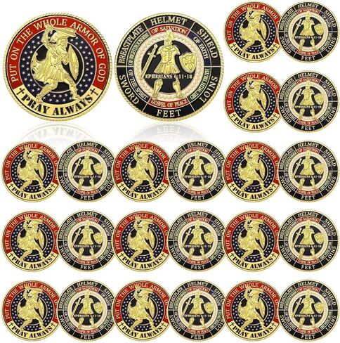 24 Pcs Put on The Whole Armor of God Coin Round Commemorative Coins Souvenir Prayer Metal Christian for Collectors Military Church Party Collectible Challenge Souvenir in Kuwait