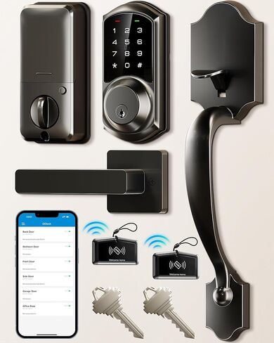 مجموعة قفل الباب الأمامي الذكي Veise VE06-H، التحكم في التطبيق، قفل دخول بدون مفتاح مع مقبض رافعة، لوحة مفاتيح رقمية إلكترونية تعمل باللمس، قفل تلقائي، سهل التركيب، نيكل ساتان in Kuwait
