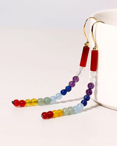 Reiki 7 Chakra Long Drop Dangle Earrings for Women 925 Silver Gold Plated Colorful Crystal Earrings Meditation Yoga Relaxation Jewelry in Kuwait