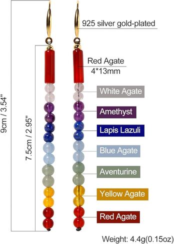 Reiki 7 Chakra Long Drop Dangle Earrings for Women 925 Silver Gold Plated Colorful Crystal Earrings Meditation Yoga Relaxation Jewelry in Kuwait