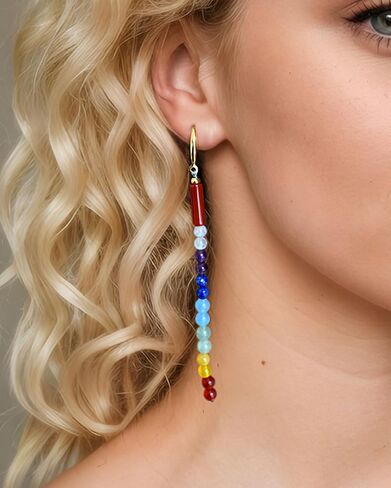 Reiki 7 Chakra Long Drop Dangle Earrings for Women 925 Silver Gold Plated Colorful Crystal Earrings Meditation Yoga Relaxation Jewelry in Kuwait