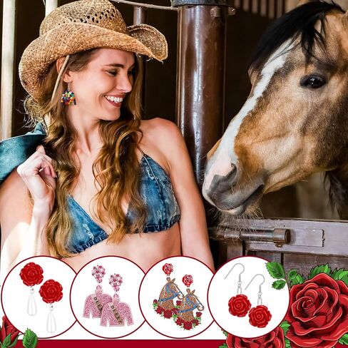 16 Pairs ديربي سباق الخيل أقراط مضحك ركوب الخيل أقراط للنساء روز حدوة الحصان سباق الهدايا ديربي مجوهرات in Saudi Arabia